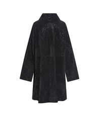Cape coat with embroidered details in leather - Black & High Gloss Black