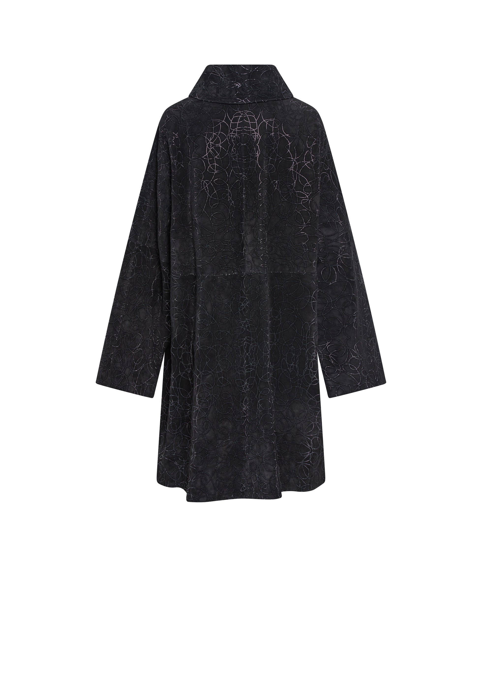 Cape coat with embroidered details in leather - Black & High Gloss Black