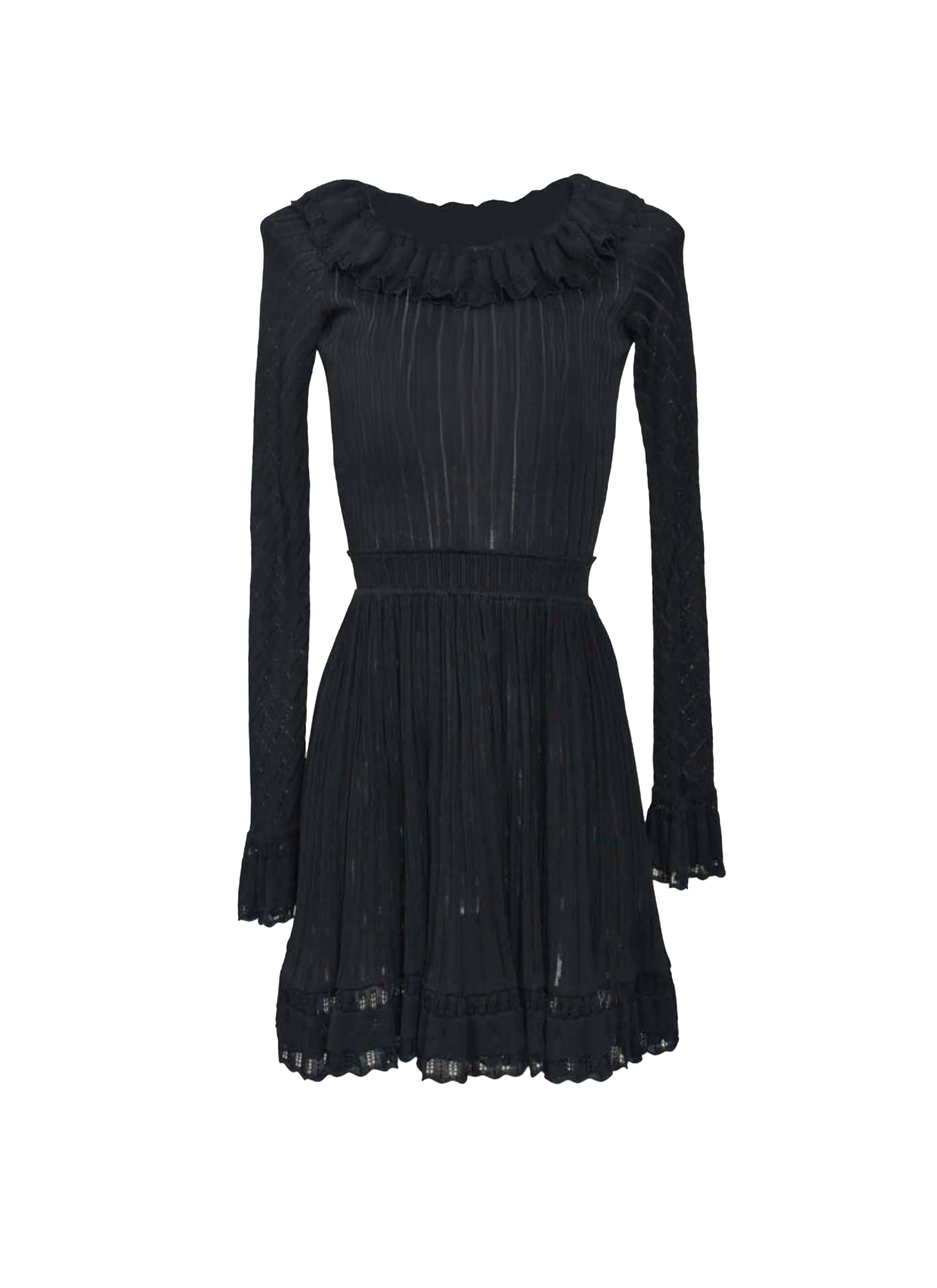 Dress with ruffled collar and lace details - Black