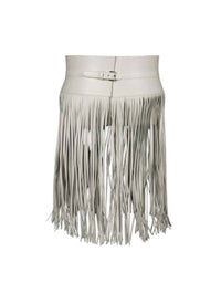 Long fringed corset belt with triple leather buttons - Optic White