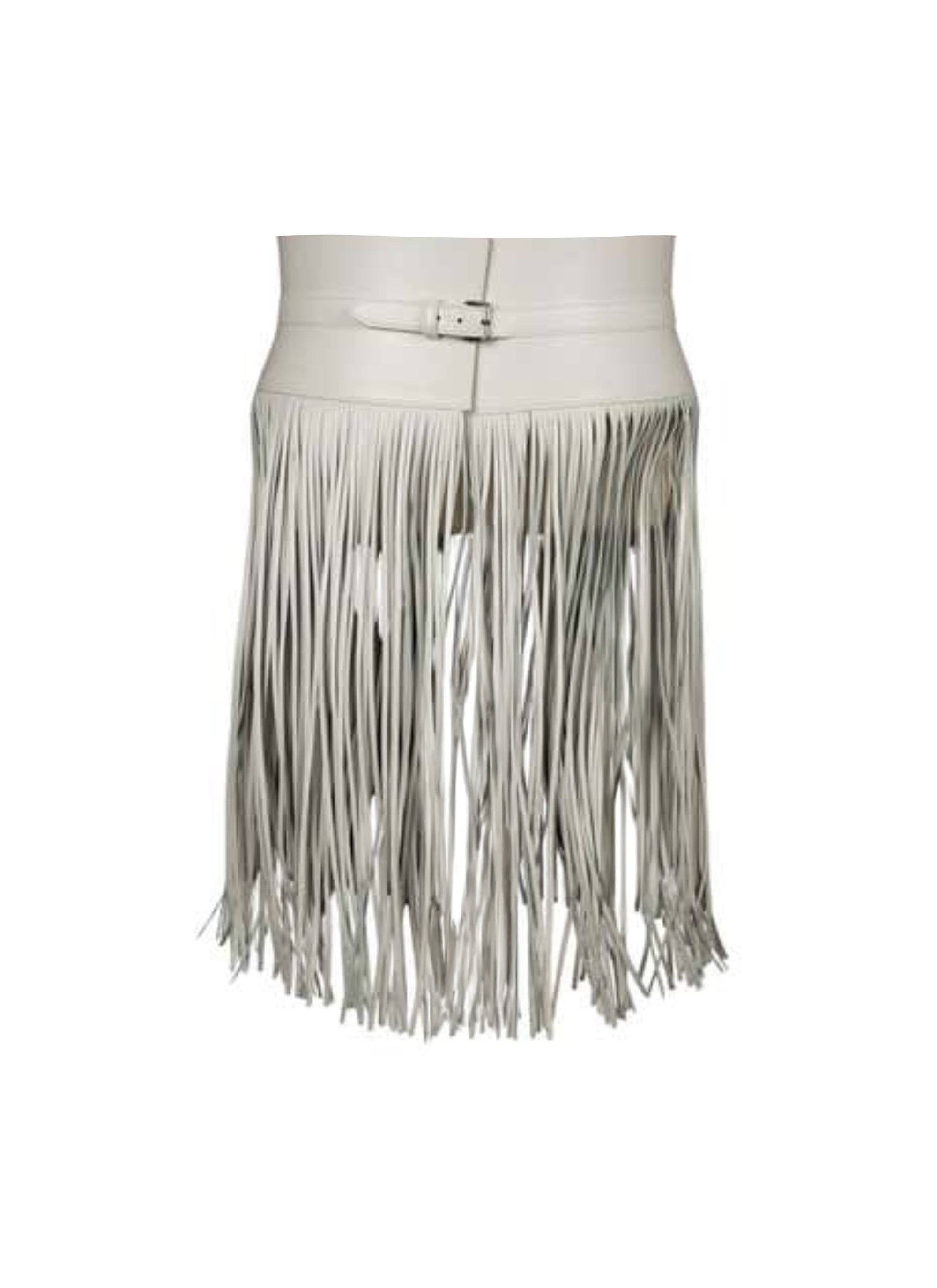 Long fringed corset belt with triple leather buttons - Optic White