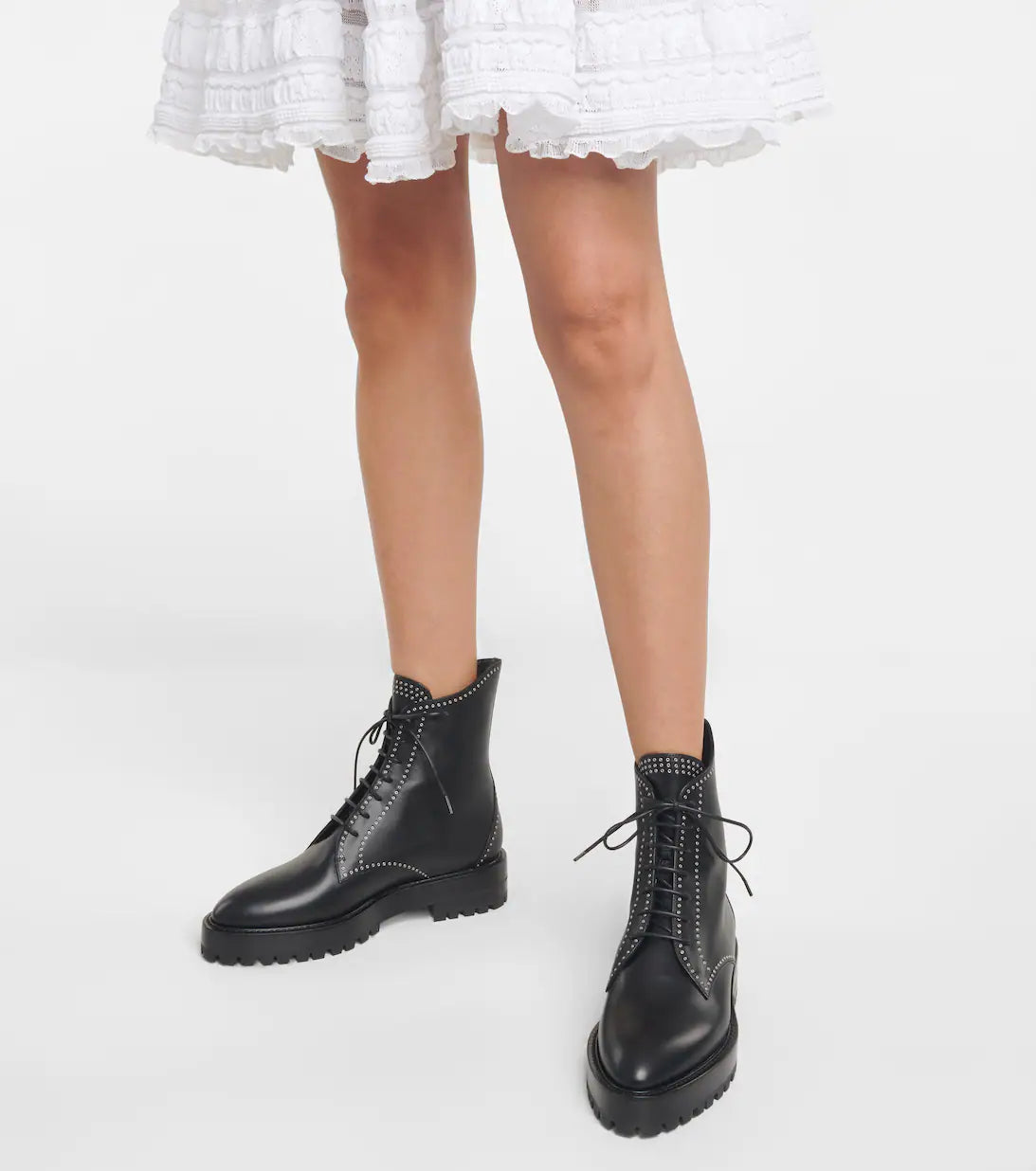 Bottines lacées à œillets en cuir - Noir