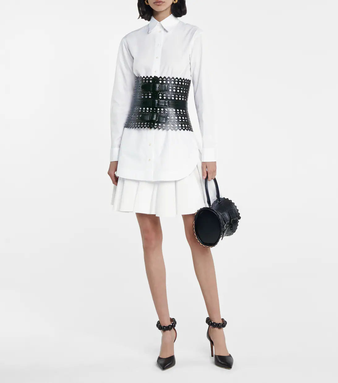 Fitted and pleated shirt in Japanese poplin - White