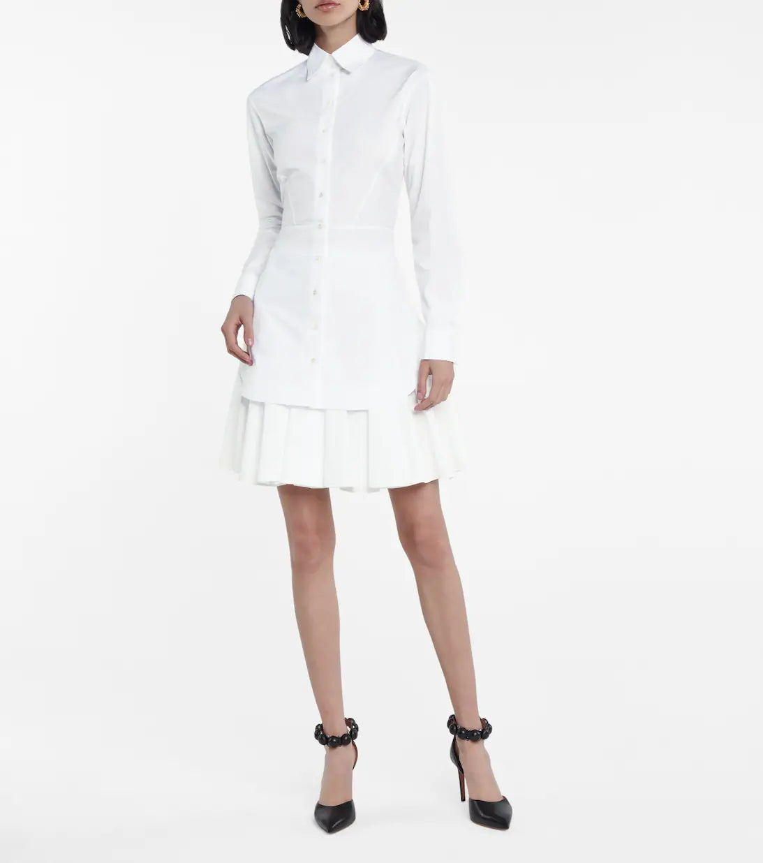 Chemise cintrée et plissée en popeline japonaise - Blanc Neige