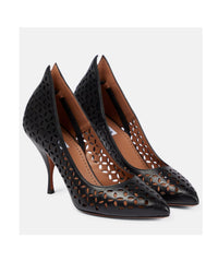 Escarpins 90 en cuir ajourées - Noir