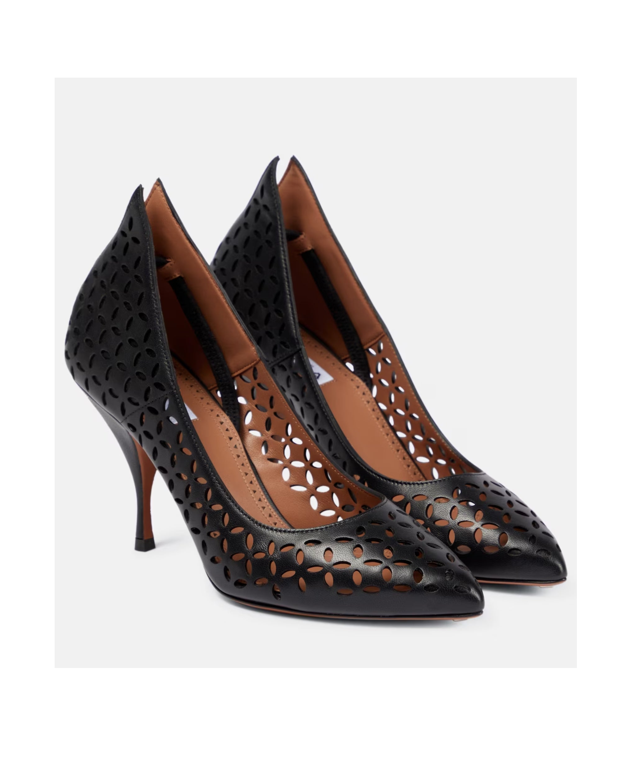 Escarpins 90 en cuir ajourées - Noir