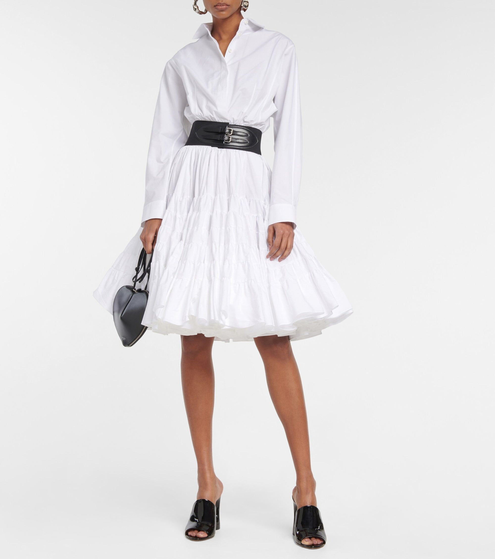 Cotton Poplin Belted Shirt - White