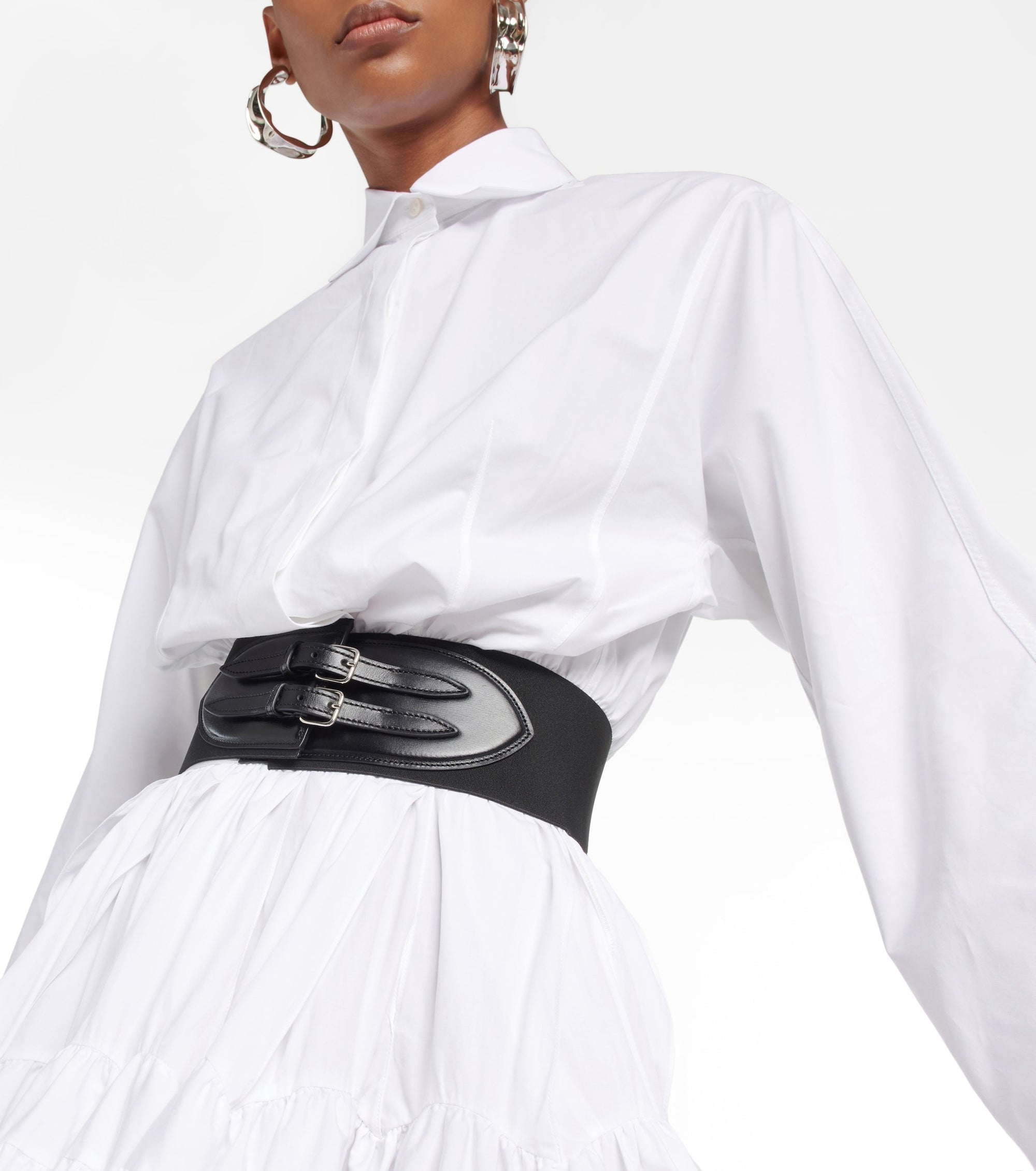 Cotton Poplin Belted Shirt - White