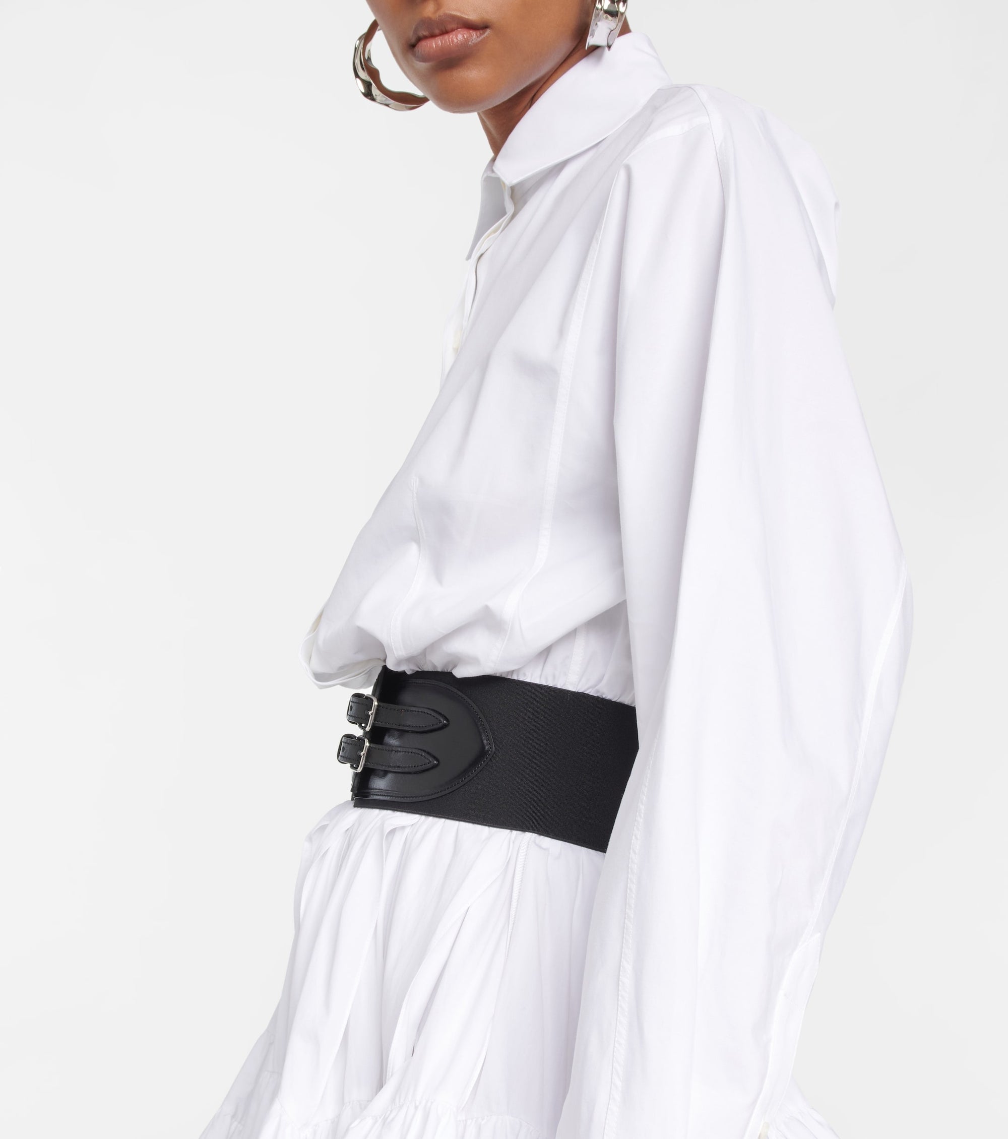 Cotton Poplin Belted Shirt - White