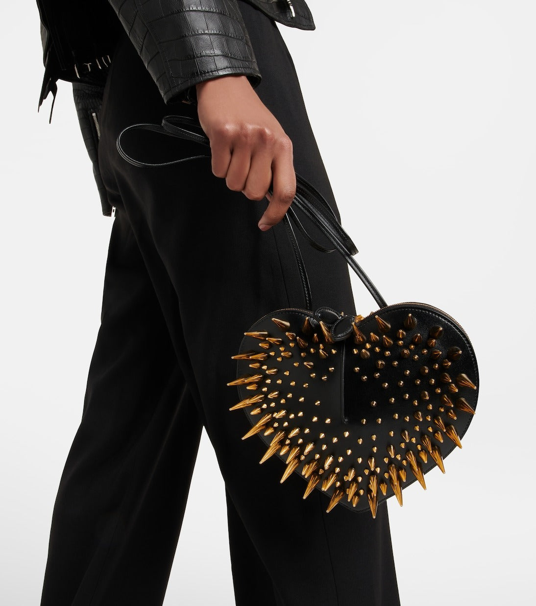 Le Coeur small studded leather bag - Black