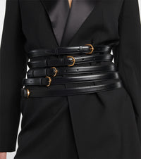 Multi Buckle Leather Belt - Black