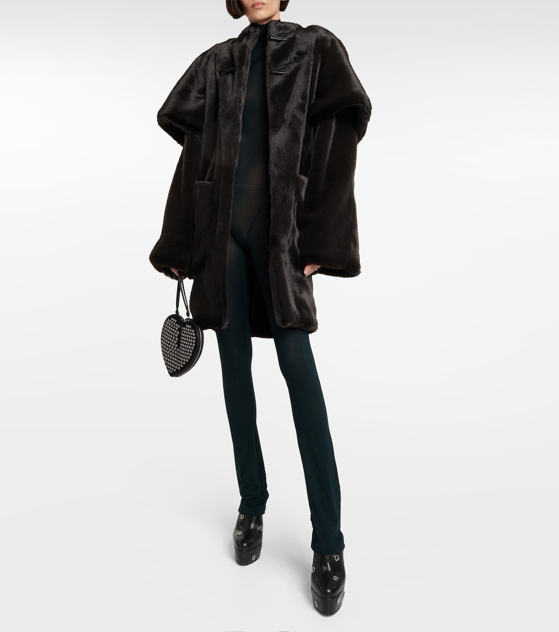 Faux fur duffle coat - Ebony