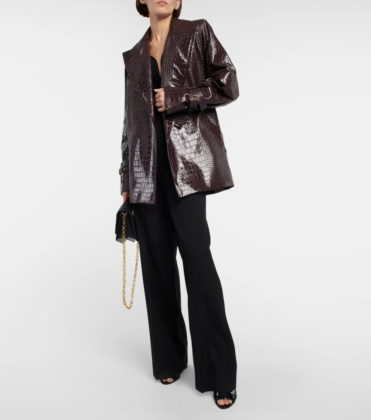 Midi trench coat with embossed crocodile print - Burgundy