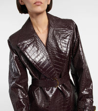 Midi trench coat with embossed crocodile print - Burgundy