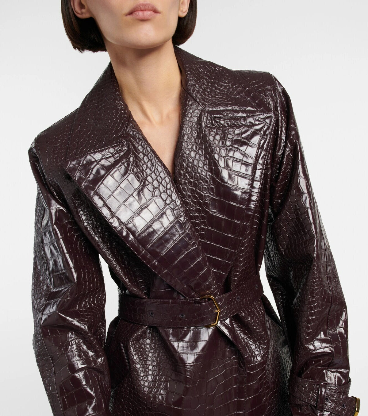 Midi trench coat with embossed crocodile print - Burgundy