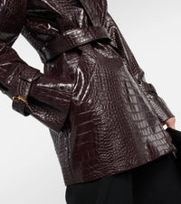 Midi trench coat with embossed crocodile print - Burgundy