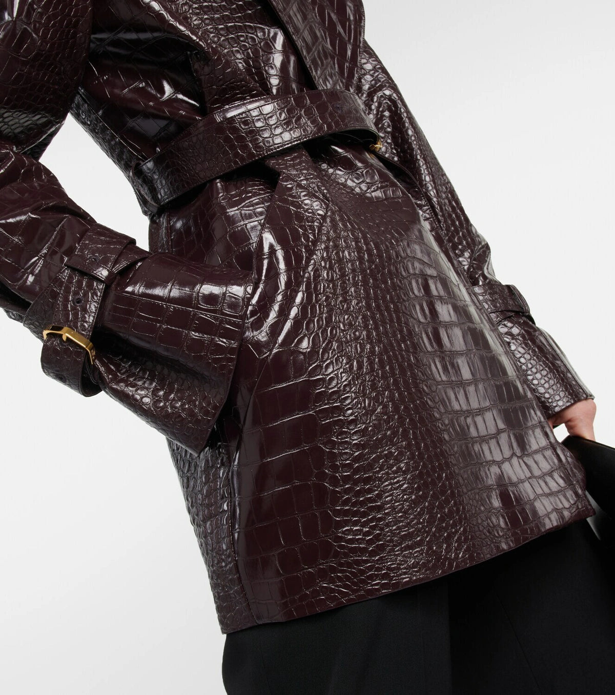 Midi trench coat with embossed crocodile print - Burgundy
