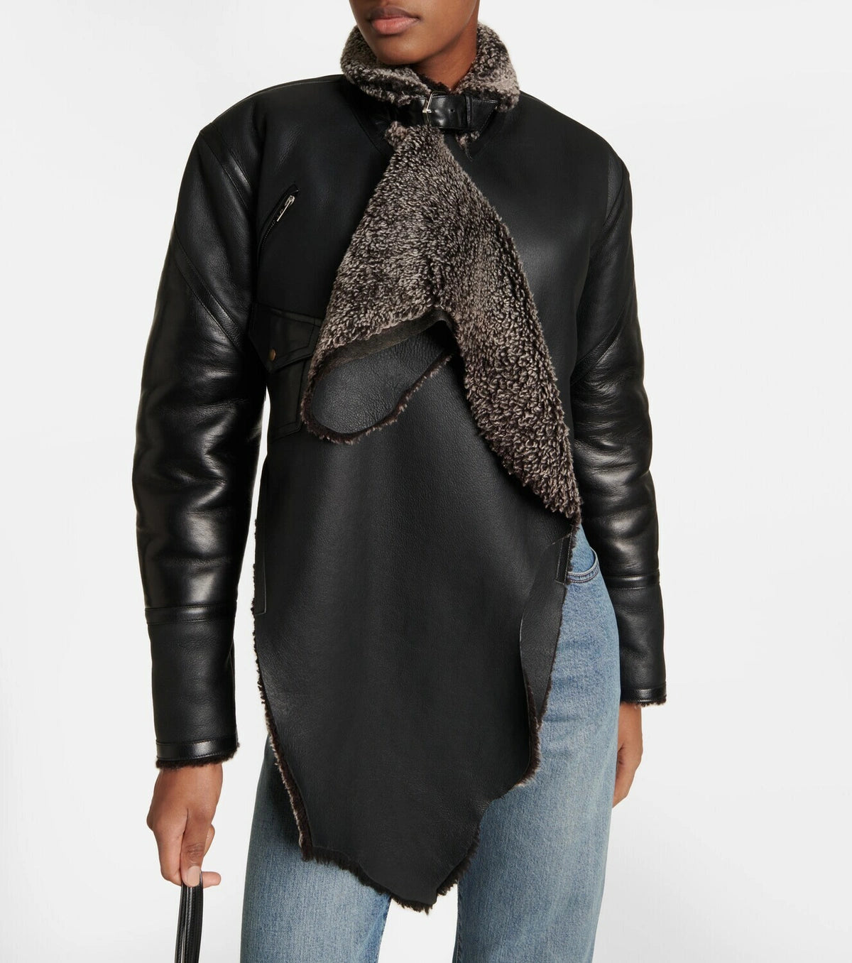 Veste aviateur en cuir - Givre Noir