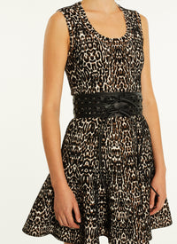 Animal print sleeveless skater dress - Black & Ivory