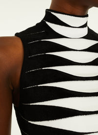 Robe à col haut en maille velours - Noir & Blanc