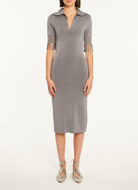 Robe mi-longue à col polo - Marine