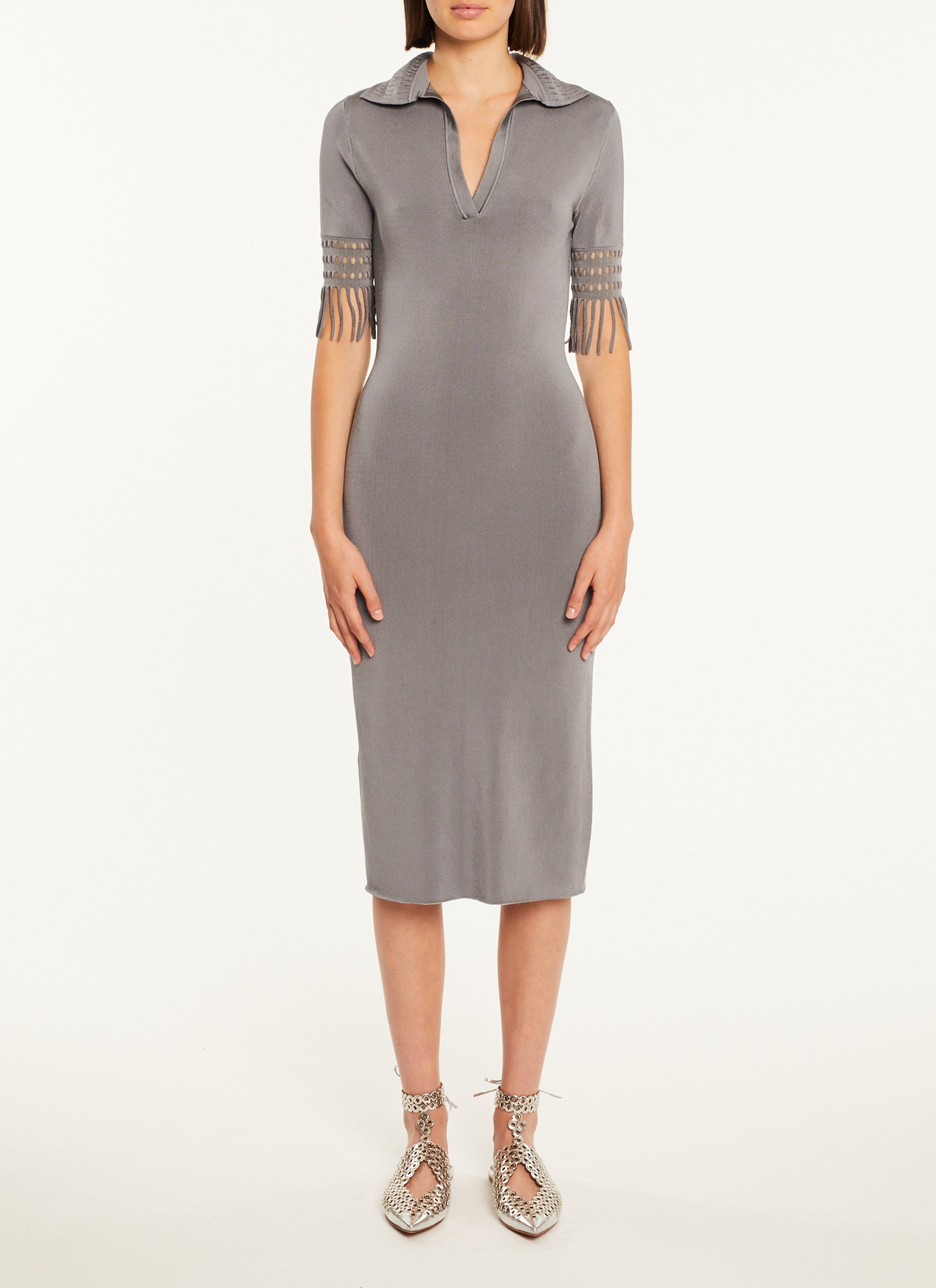Polo neck midi-length dress - Steel