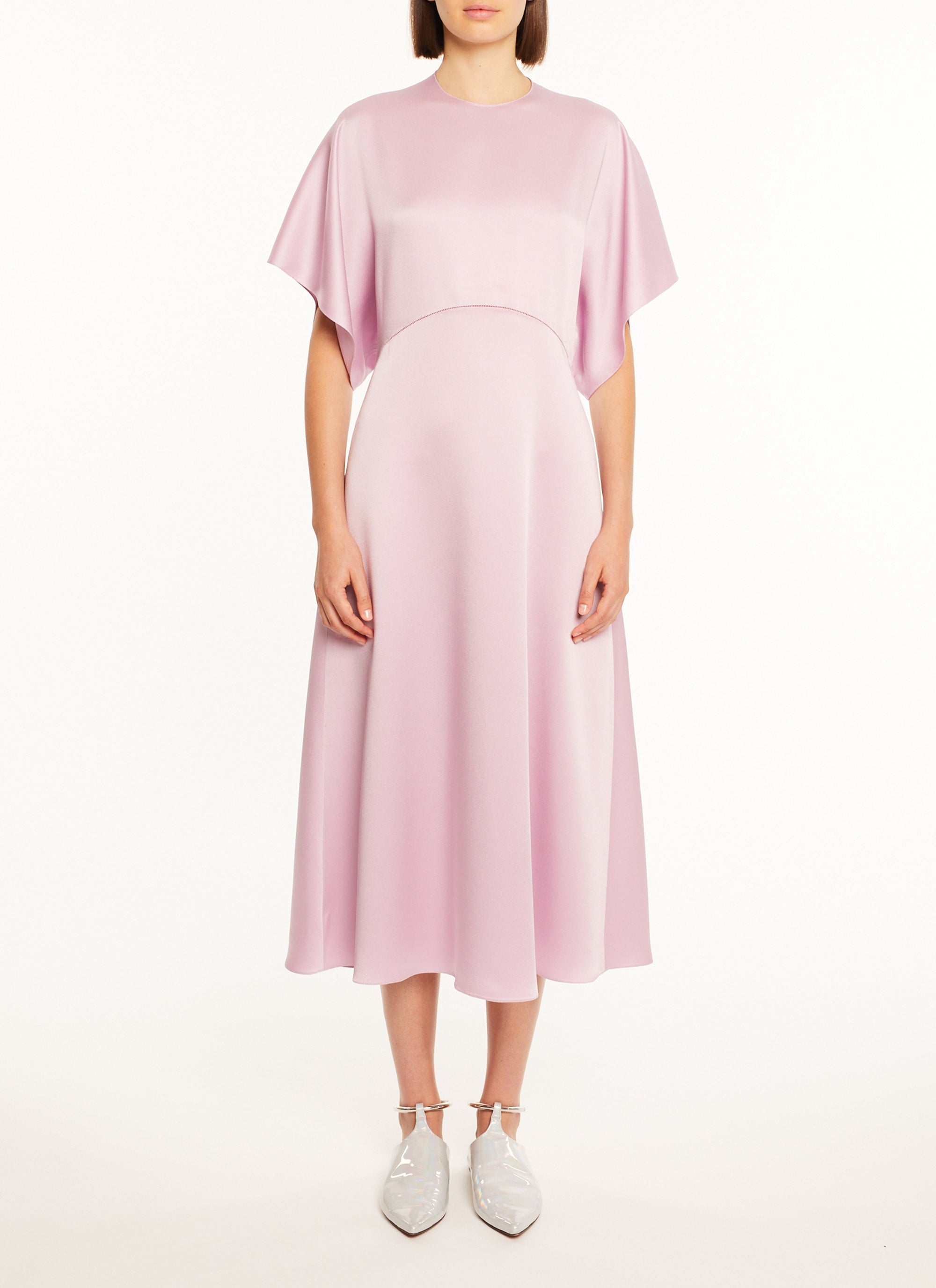 Robe longue satinée à manches courtes - Parme