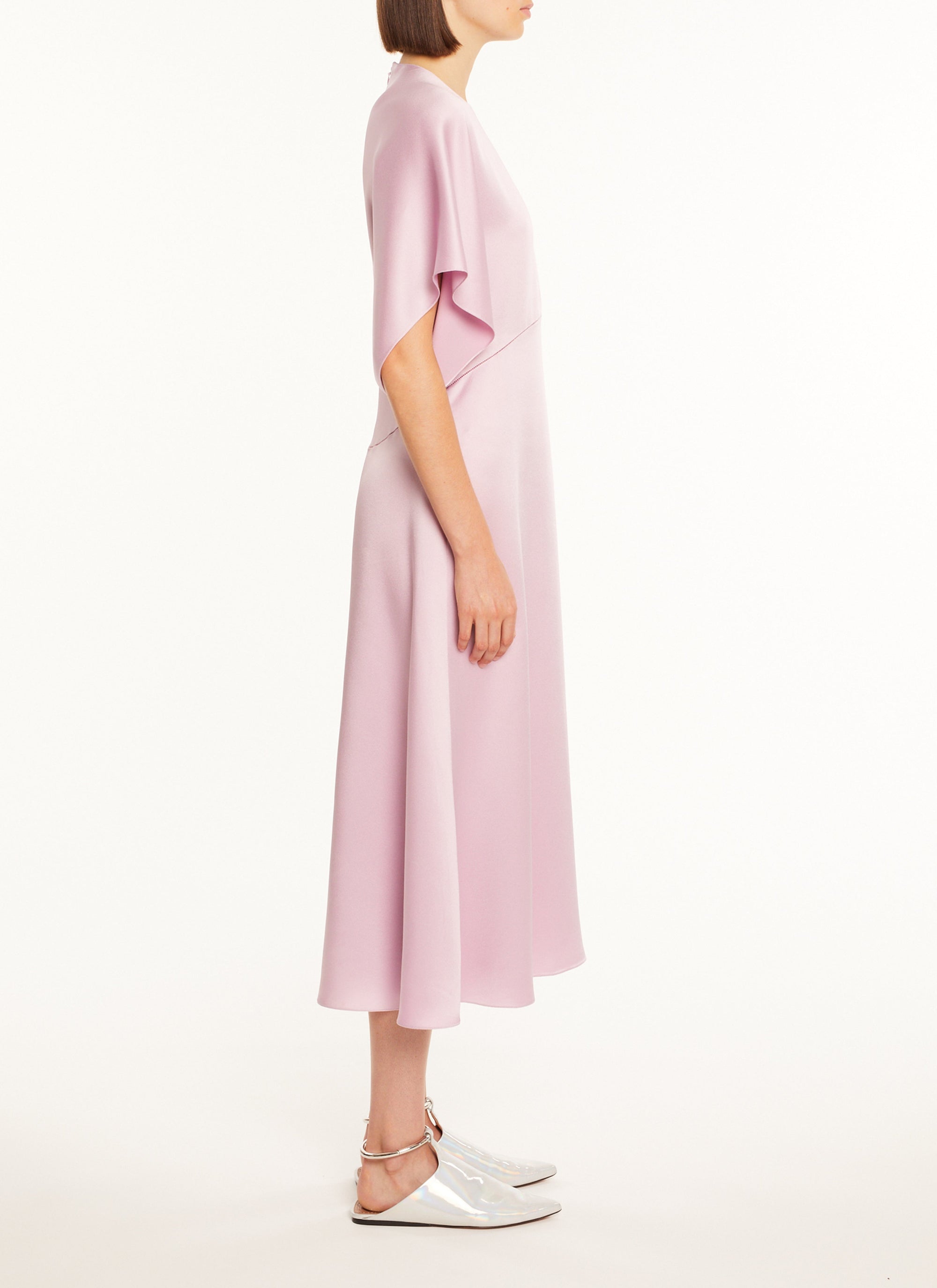 Robe longue satinée à manches courtes - Parme