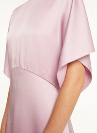 Robe longue satinée à manches courtes - Parme