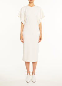 Silk and wool short sleeve hanger dress - White