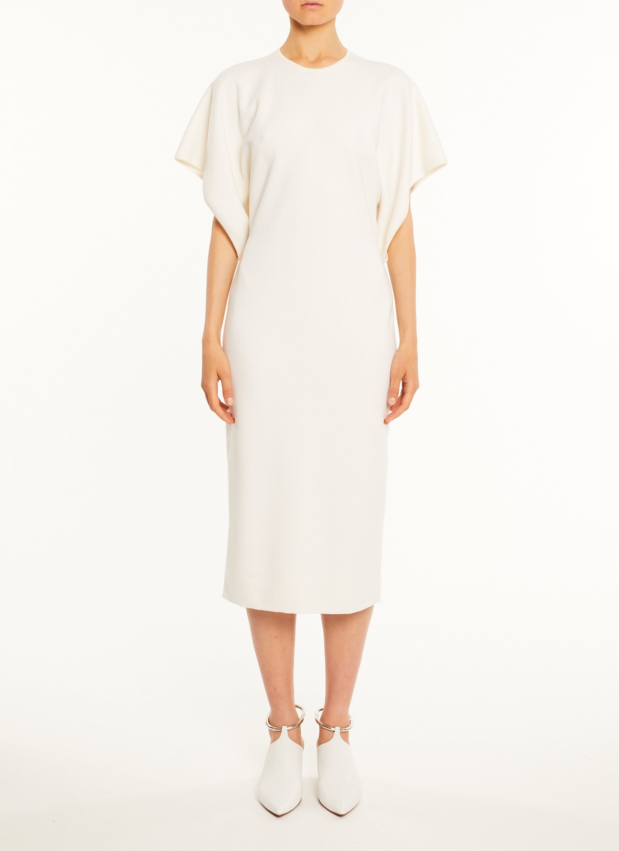 Silk and wool short sleeve hanger dress - White