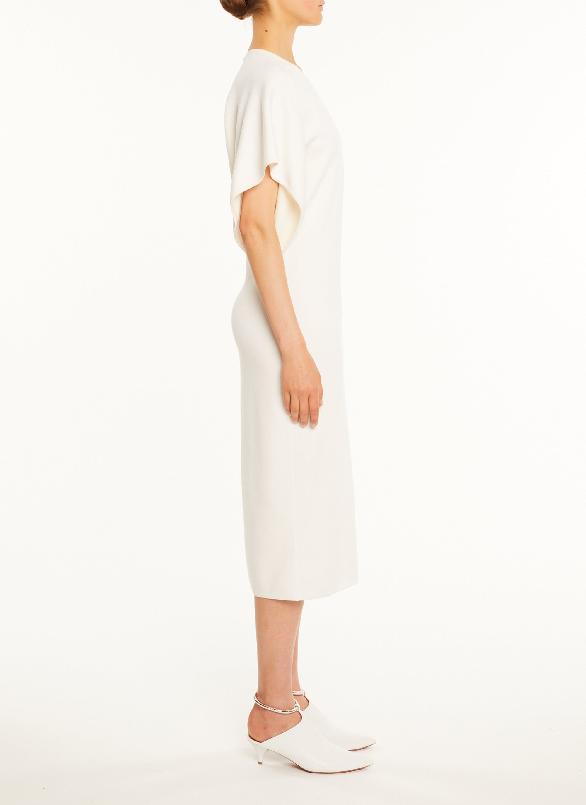 Silk and wool short sleeve hanger dress - White