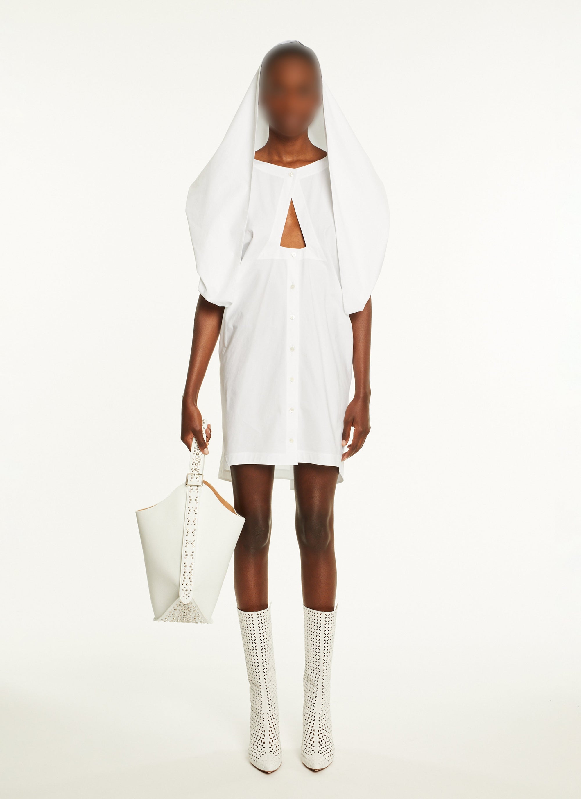 Hooded button-down dress - White