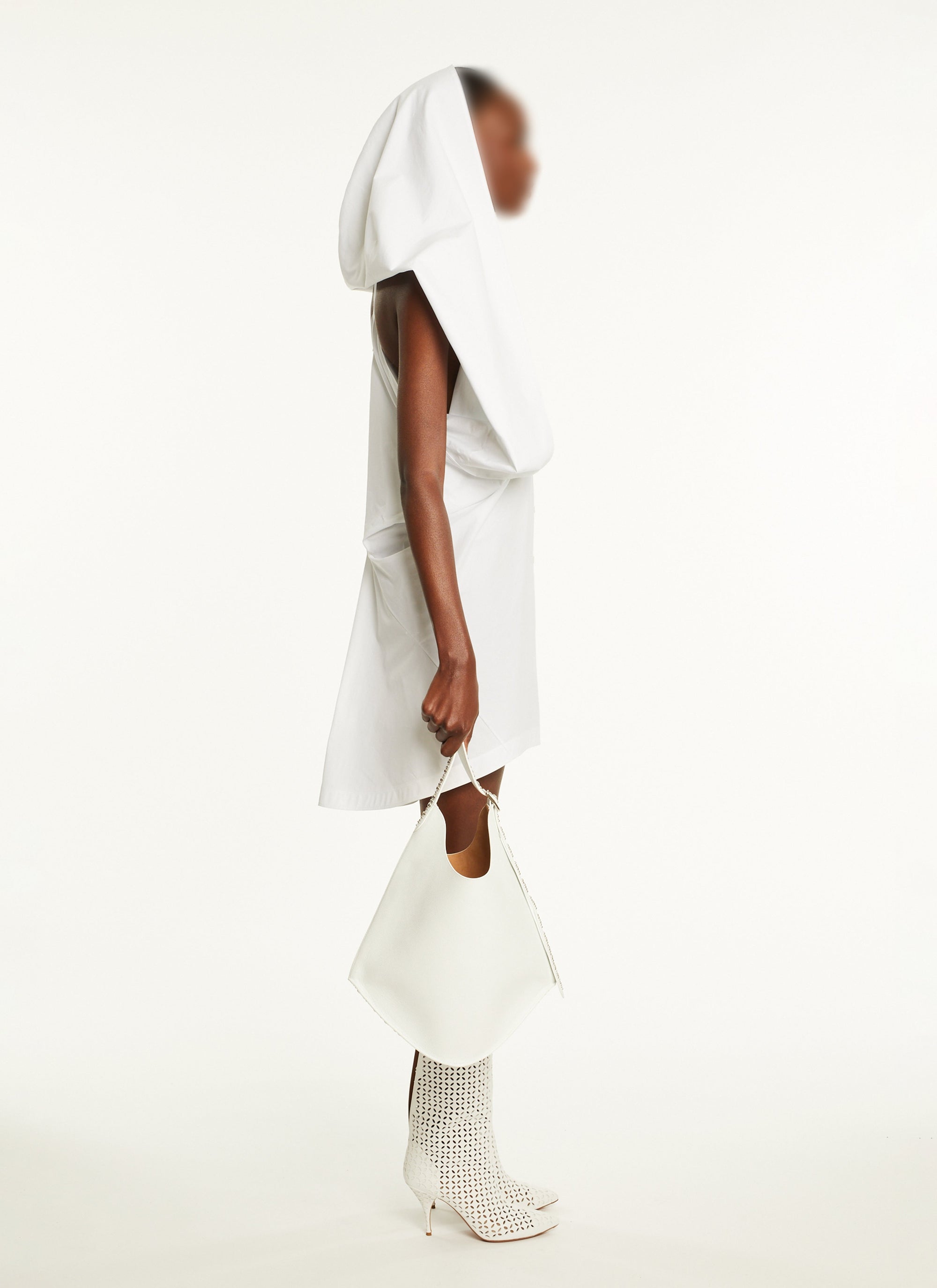 Hooded button-down dress - White