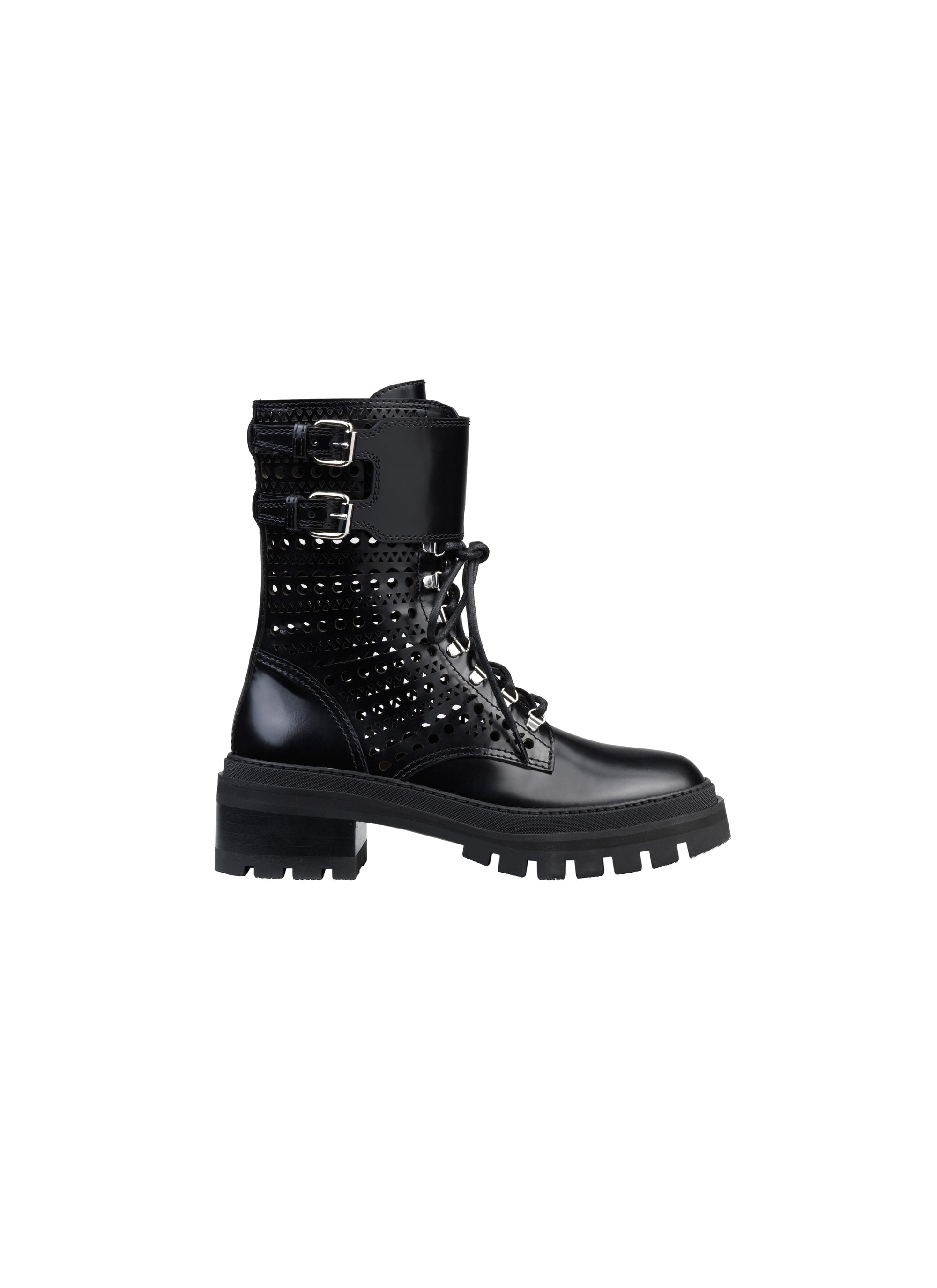 Lace-up open-toe boots in leather - Black