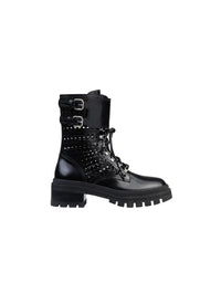 Bottines rangers à lacets en cuir - Noir intense