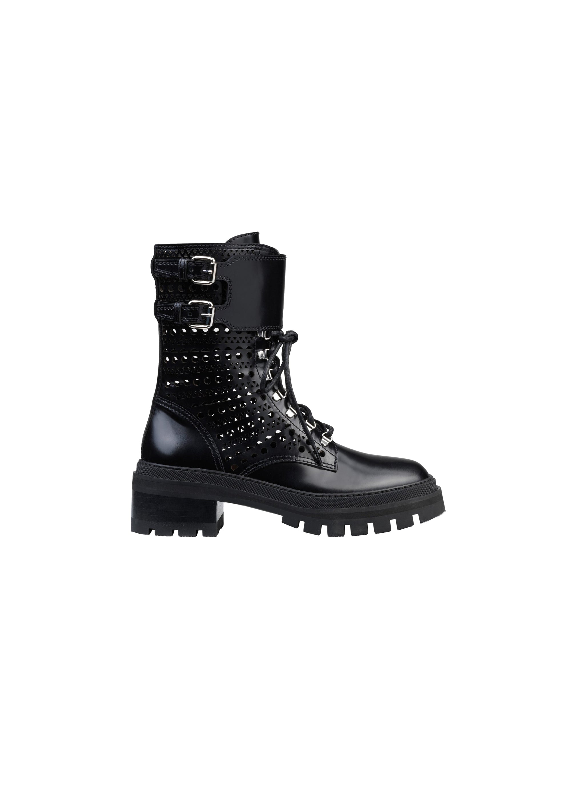 Bottines rangers à lacets en cuir - Noir intense