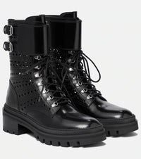 Lace-up open-toe boots in leather - Black