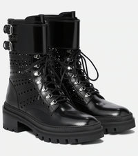 Bottines rangers à lacets en cuir - Noir intense