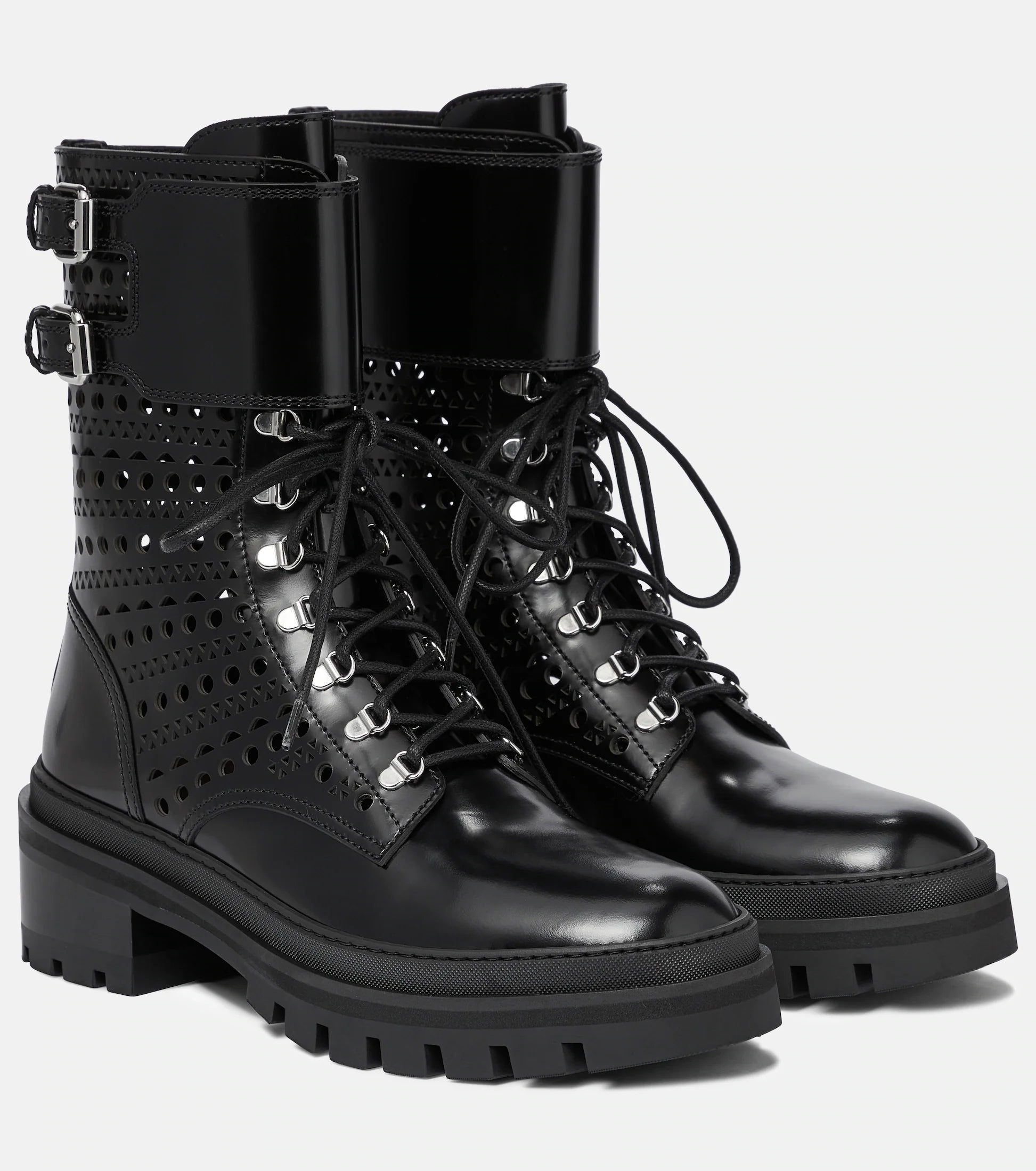 Bottines rangers à lacets en cuir - Noir intense