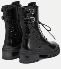 Lace-up open-toe boots in leather - Black