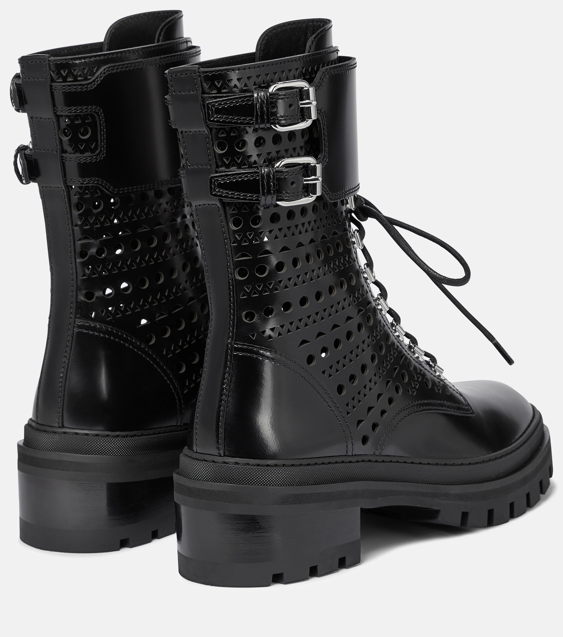 Lace-up open-toe boots in leather - Black