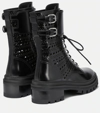 Bottines rangers à lacets en cuir - Noir intense