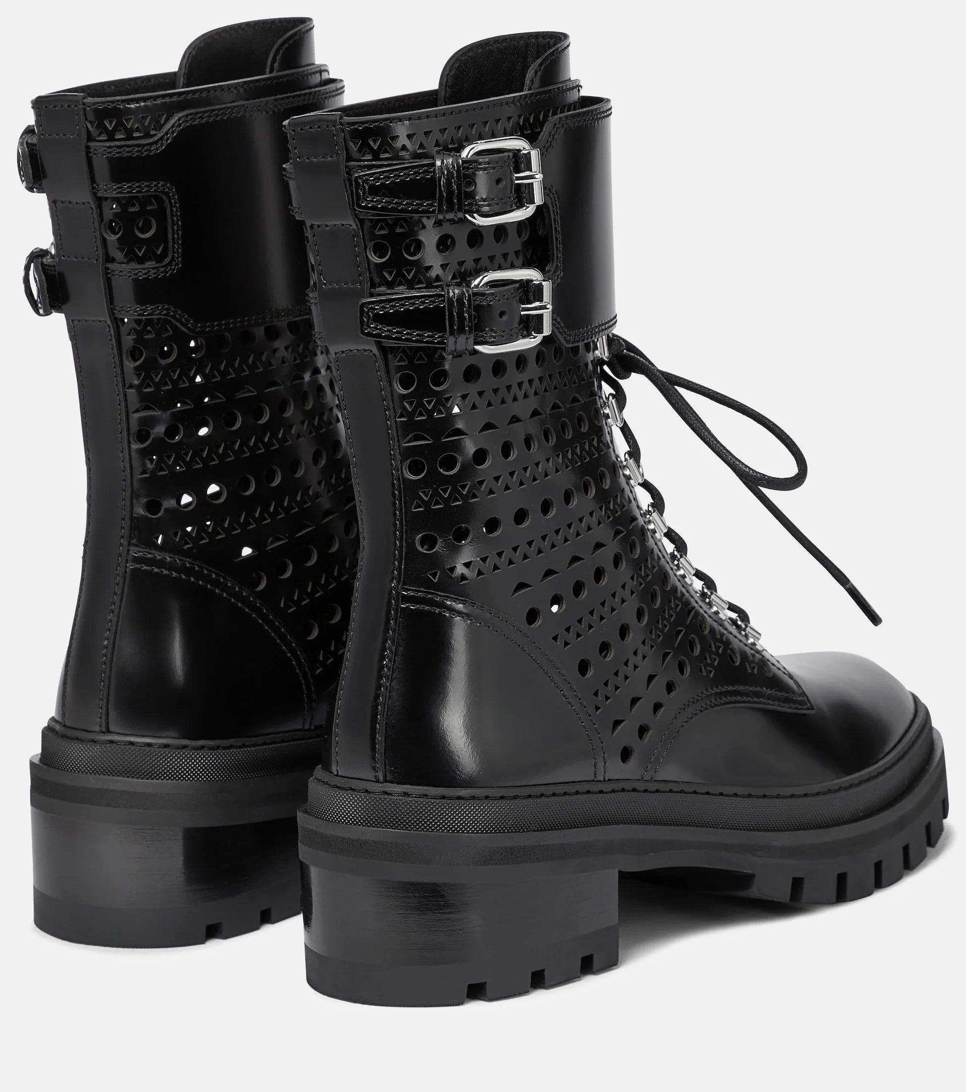 Bottines rangers à lacets en cuir - Noir intense
