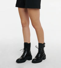 Lace-up open-toe boots in leather - Black