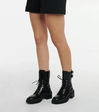 Bottines rangers à lacets en cuir - Noir intense