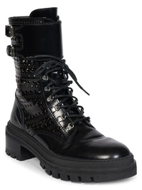 Lace-up open-toe boots in leather - Black