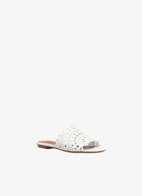 Leather openwork flat mules - White