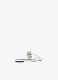 Leather openwork flat mules - White