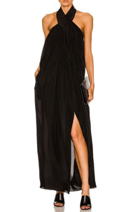 Sleeveless silk halter dress - Almond Green